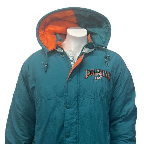 Vintage Miami Dolphins NFL Starter Full Embroidered Hooded Puffer Zip Jacket - Picture 9 of 16